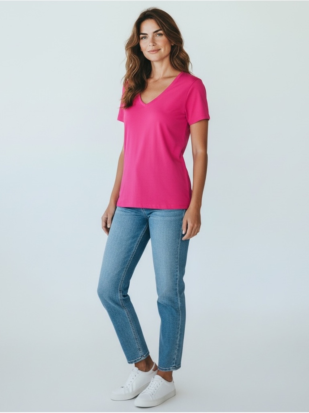 NWOT bcg Hot Pink Short Sleeve V-Neck Tee-shirt Size L